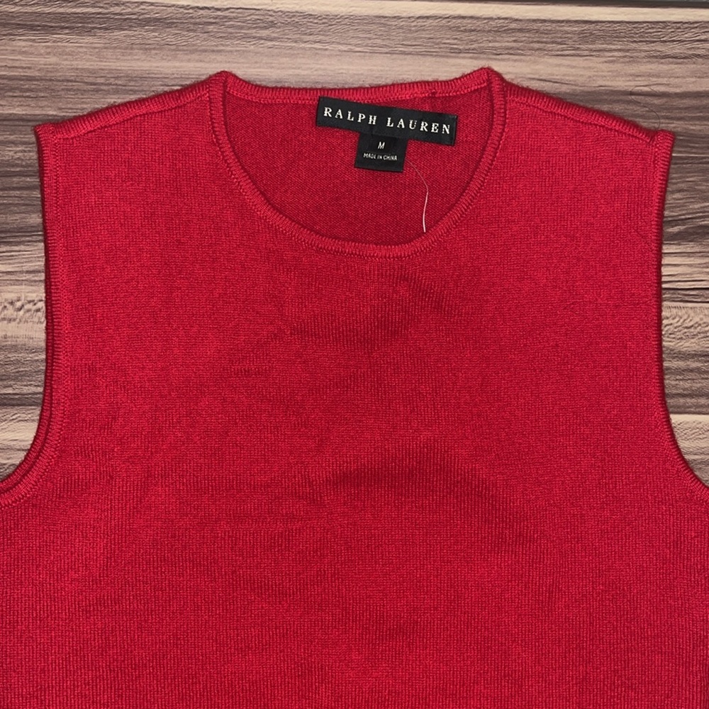 Ralph Lauren cashmere red sleeveless top. PERFECT FOR THE HOLLIDAYS. - Picture 5 of 11